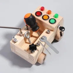 Wooden Led Switch Busy Board Disassembly Screw Nut Tool Car Montessori Early Education Educational Toys Go to School Holiday Gifts for Kids for Christmas Gifts