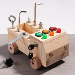 Wooden Led Switch Busy Board Disassembly Screw Nut Tool Car Montessori Early Education Educational Toys Go to School Holiday Gifts for Kids for Christmas Gifts