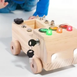 Wooden Led Switch Busy Board Disassembly Screw Nut Tool Car Montessori Early Education Educational Toys Go to School Holiday Gifts for Kids for Christmas Gifts