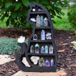 Wooden Moon Shelf, Durable Pine Floating Shelves Engraved Moon Design Shelf for Crystal Essential Oil Display Home Decor-Heart