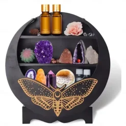 Wooden Moon Shelf, Durable Pine Floating Shelves Engraved Moon Design Shelf for Crystal Essential Oil Display Home Decor-Heart