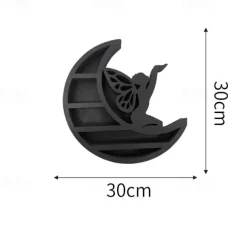 Wooden Moon Shelf, Durable Pine Floating Shelves Engraved Moon Design Shelf for Crystal Essential Oil Display Home Decor-Heart