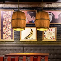 Wooden Wine Barrel Chandelier Bar Cafe Lights Vintage Rustic Wine Barrel Decor Hanging Light Kitchen Light Fixtures Pendant Lamp Barrel Shade Ceiling Light Farmhouse Pendant Light 110-240V