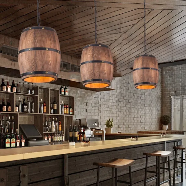 Wooden Wine Barrel Chandelier Bar Cafe Lights Vintage Rustic Wine Barrel Decor Hanging Light Kitchen Light Fixtures Pendant Lamp Barrel Shade Ceiling Light Farmhouse Pendant Light 110-240V