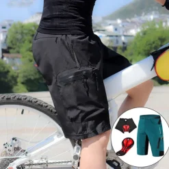 WOSAWE Men's Mountain Bike Shorts with Removable 5D Padded Underwear Cycling MTB Shorts Summer Polyester Bike Padded Shorts MTB Shorts Bottoms with Zip Pockets Breathable Quick Dry Waterproof