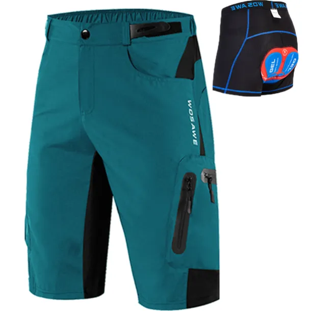 WOSAWE Men's Mountain Bike Shorts with Removable 5D Padded Underwear Cycling MTB Shorts Summer Polyester Bike Padded Shorts MTB Shorts Bottoms with Zip Pockets Breathable Quick Dry Waterproof