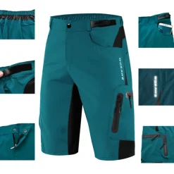 WOSAWE Men's Mountain Bike Shorts with Removable 5D Padded Underwear Cycling MTB Shorts Summer Polyester Bike Padded Shorts MTB Shorts Bottoms with Zip Pockets Breathable Quick Dry Waterproof