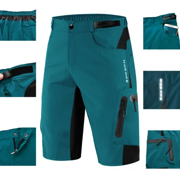 WOSAWE Men's Mountain Bike Shorts with Removable 5D Padded Underwear Cycling MTB Shorts Summer Polyester Bike Padded Shorts MTB Shorts Bottoms with Zip Pockets Breathable Quick Dry Waterproof