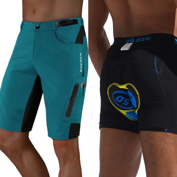 WOSAWE Men's Mountain Bike Shorts with Removable 5D Padded Underwear Cycling MTB Shorts Summer Polyester Bike Padded Shorts MTB Shorts Bottoms with Zip Pockets Breathable Quick Dry Waterproof