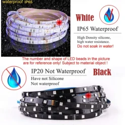 WS2812 RGBIC Addressable LED Strip Light Dream Color Strip Light 8.2FT/16.4FT 20Pixels/m Waterproof Black and White PCB Flexible DC12V Chase Effect Suitable for Indoor and Outdoor Activity Atmosphere Decoration