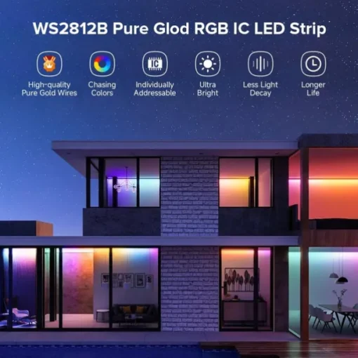 WS2812 RGBIC Addressable LED Strip Light Dream Color Strip Light 8.2FT/16.4FT 20Pixels/m Waterproof Black and White PCB Flexible DC12V Chase Effect Suitable for Indoor and Outdoor Activity Atmosphere Decoration