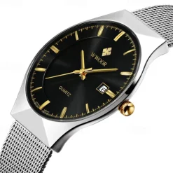 WWOOR Business Men Luxury Watches Mesh Strap Ultra Thin Quartz Men Wrsit Watch Waterproof Auto Date Male Clock
