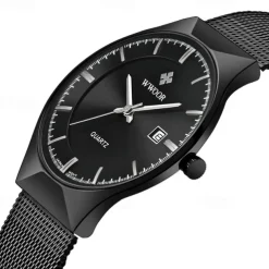 WWOOR Business Men Luxury Watches Mesh Strap Ultra Thin Quartz Men Wrsit Watch Waterproof Auto Date Male Clock