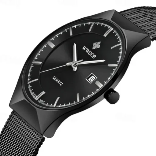 WWOOR Business Men Luxury Watches Mesh Strap Ultra Thin Quartz Men Wrsit Watch Waterproof Auto Date Male Clock