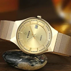 WWOOR Business Men Luxury Watches Mesh Strap Ultra Thin Quartz Men Wrsit Watch Waterproof Auto Date Male Clock
