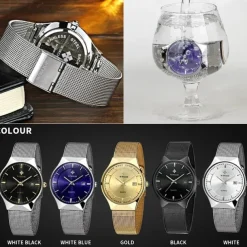 WWOOR Business Men Luxury Watches Mesh Strap Ultra Thin Quartz Men Wrsit Watch Waterproof Auto Date Male Clock