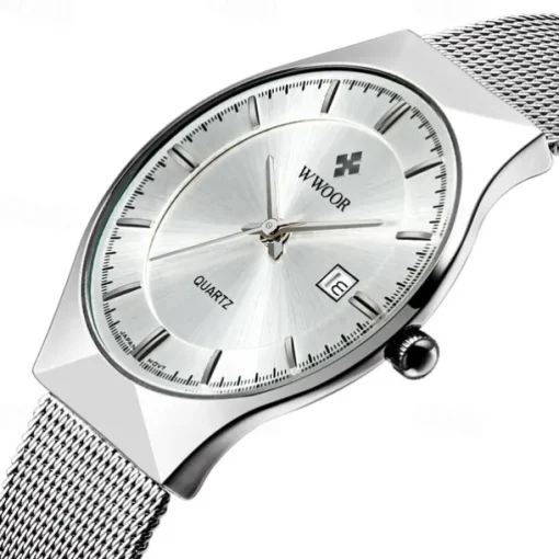 WWOOR Business Men Luxury Watches Mesh Strap Ultra Thin Quartz Men Wrsit Watch Waterproof Auto Date Male Clock