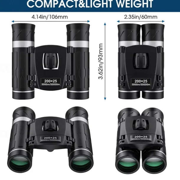 200x25 Compact Binoculars for Adults and Kids High Powered Mini Pocket Binoculars Waterproof Small Binoculars for Bird Watching Hunting Traveling Sightseeing Concert Theater Opera