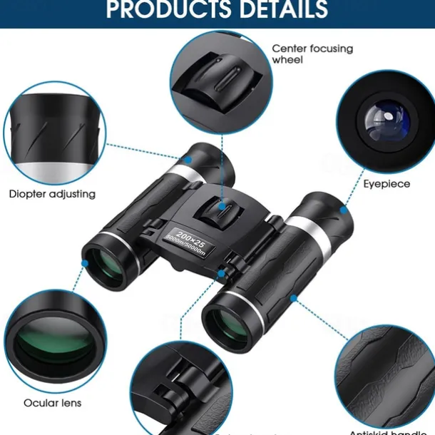 200x25 Compact Binoculars for Adults and Kids High Powered Mini Pocket Binoculars Waterproof Small Binoculars for Bird Watching Hunting Traveling Sightseeing Concert Theater Opera