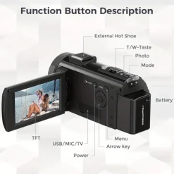 16X Digital Zoom Ultra HD 30FPS Digital Video Camera Camcorder with 3inch IPS 270 Degrees Rotation Screen Remote Control and 1500mah Battery for Vlogging