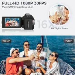 16X Digital Zoom Ultra HD 30FPS Digital Video Camera Camcorder with 3inch IPS 270 Degrees Rotation Screen Remote Control and 1500mah Battery for Vlogging