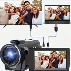 16X Digital Zoom Ultra HD 30FPS Digital Video Camera Camcorder with 3inch IPS 270 Degrees Rotation Screen Remote Control and 1500mah Battery for Vlogging