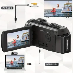 16X Digital Zoom Ultra HD 30FPS Digital Video Camera Camcorder with 3inch IPS 270 Degrees Rotation Screen Remote Control and 1500mah Battery for Vlogging