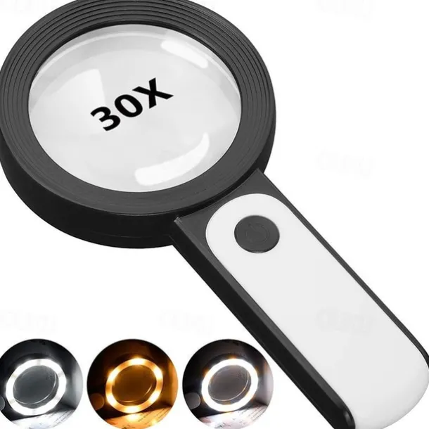 30X Handheld Reading Magnifying Glass Illuminated Magnifier Microscope Lens Jewelry Watch Loupe Magnifier With LED Light