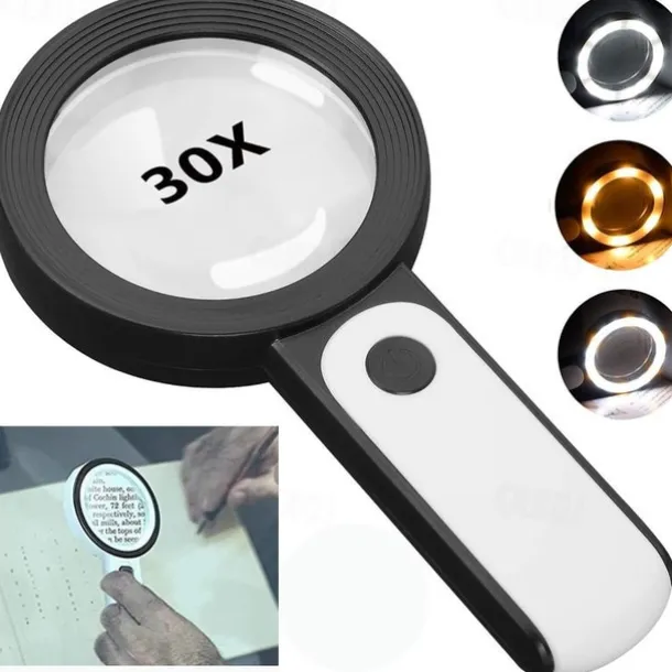 30X Handheld Reading Magnifying Glass Illuminated Magnifier Microscope Lens Jewelry Watch Loupe Magnifier With LED Light