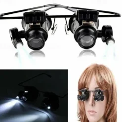 20X LED Magnifier Glasses Double Eye Jewelery Watch Repair Tools Lamp Loupes Eyewear Magnifying Glass Light