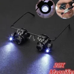 20X LED Magnifier Glasses Double Eye Jewelery Watch Repair Tools Lamp Loupes Eyewear Magnifying Glass Light