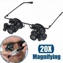 20X LED Magnifier Glasses Double Eye Jewelery Watch Repair Tools Lamp Loupes Eyewear Magnifying Glass Light