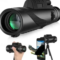 50x60 Monocular Telescope Phone Camera Waterproof Monocular Focus with Single Hand Clear Low Light Night Vision for Star Watching Ball Games Sightseeing Travel Camping Hiking Smartphone Adapter