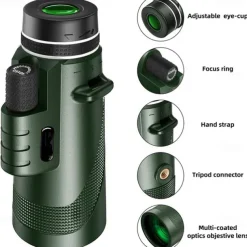 50x60 Monocular Telescope Phone Camera Waterproof Monocular Focus with Single Hand Clear Low Light Night Vision for Star Watching Ball Games Sightseeing Travel Camping Hiking Smartphone Adapter