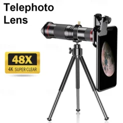 48x Super Telephoto Zoom Mobile Phone Lens Powerful Monocular Metal Telescope Mobile HD Telephoto Lens With Tripod For Camping