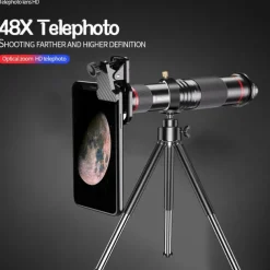 48x Super Telephoto Zoom Mobile Phone Lens Powerful Monocular Metal Telescope Mobile HD Telephoto Lens With Tripod For Camping