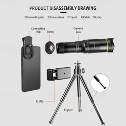 48x Super Telephoto Zoom Mobile Phone Lens Powerful Monocular Metal Telescope Mobile HD Telephoto Lens With Tripod For Camping