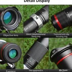 48x Super Telephoto Zoom Mobile Phone Lens Powerful Monocular Metal Telescope Mobile HD Telephoto Lens With Tripod For Camping