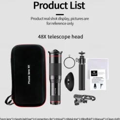 48x Super Telephoto Zoom Mobile Phone Lens Powerful Monocular Metal Telescope Mobile HD Telephoto Lens With Tripod For Camping