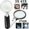 3X 45X Lenses Magnifier 3 LED Light Handheld Reading Magnifying Glass Lens Jewelry Watch Loupe Reading Lens Magnification Aid,Reading Magnifier For The Elderly