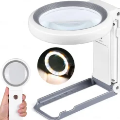 30X 10X Magnifying Glass with Light and Stand Foldable Handheld Magnifying Glass 18 LED Illuminated Lighted Magnifier for Macular Degeneration Seniors Reading Close Work