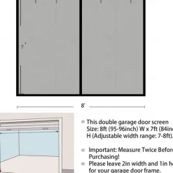 16x7FT/8x7FT Garage Screen Door Magnetic Garage Door Screen Magnetic Closure Fiberglass Garage Screen Doors for 2 Car Garage Pull Down for Patio, Porch, Window to Keep Bugs Out