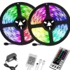 (2x5M)10M 32.8ft LED Light Strips RGB TV Backlight Bedroom Kitchen Christmas DIY Decor 2835 600SMD Color Changing with 44 Key IR Remote Home Kitchen DC 12V