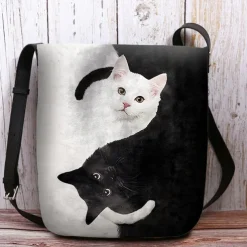 Yin Yang Cat Design Crossbody Bag - Artistic Black and White Cat Print Shoulder Bag for Women, Perfect for Casual and Everyday Use