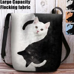 Yin Yang Cat Design Crossbody Bag - Artistic Black and White Cat Print Shoulder Bag for Women, Perfect for Casual and Everyday Use