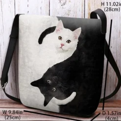 Yin Yang Cat Design Crossbody Bag - Artistic Black and White Cat Print Shoulder Bag for Women, Perfect for Casual and Everyday Use