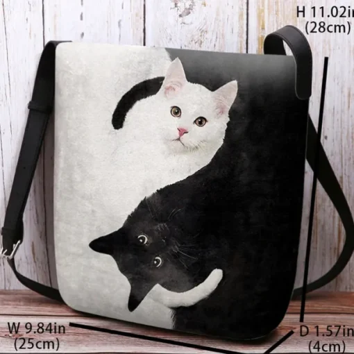 Yin Yang Cat Design Crossbody Bag - Artistic Black and White Cat Print Shoulder Bag for Women, Perfect for Casual and Everyday Use