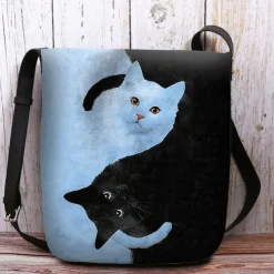 Yin Yang Cat Design Crossbody Bag - Artistic Black and White Cat Print Shoulder Bag for Women, Perfect for Casual and Everyday Use
