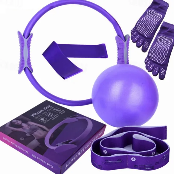 Yoga Circle Six Piece Pilates Circle Leg Clamp Position Belt Anti slip Yoga Long Finger Socks Open Back Latex Tension Ring