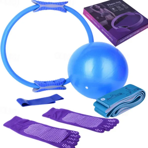 Yoga Circle Six Piece Pilates Circle Leg Clamp Position Belt Anti slip Yoga Long Finger Socks Open Back Latex Tension Ring